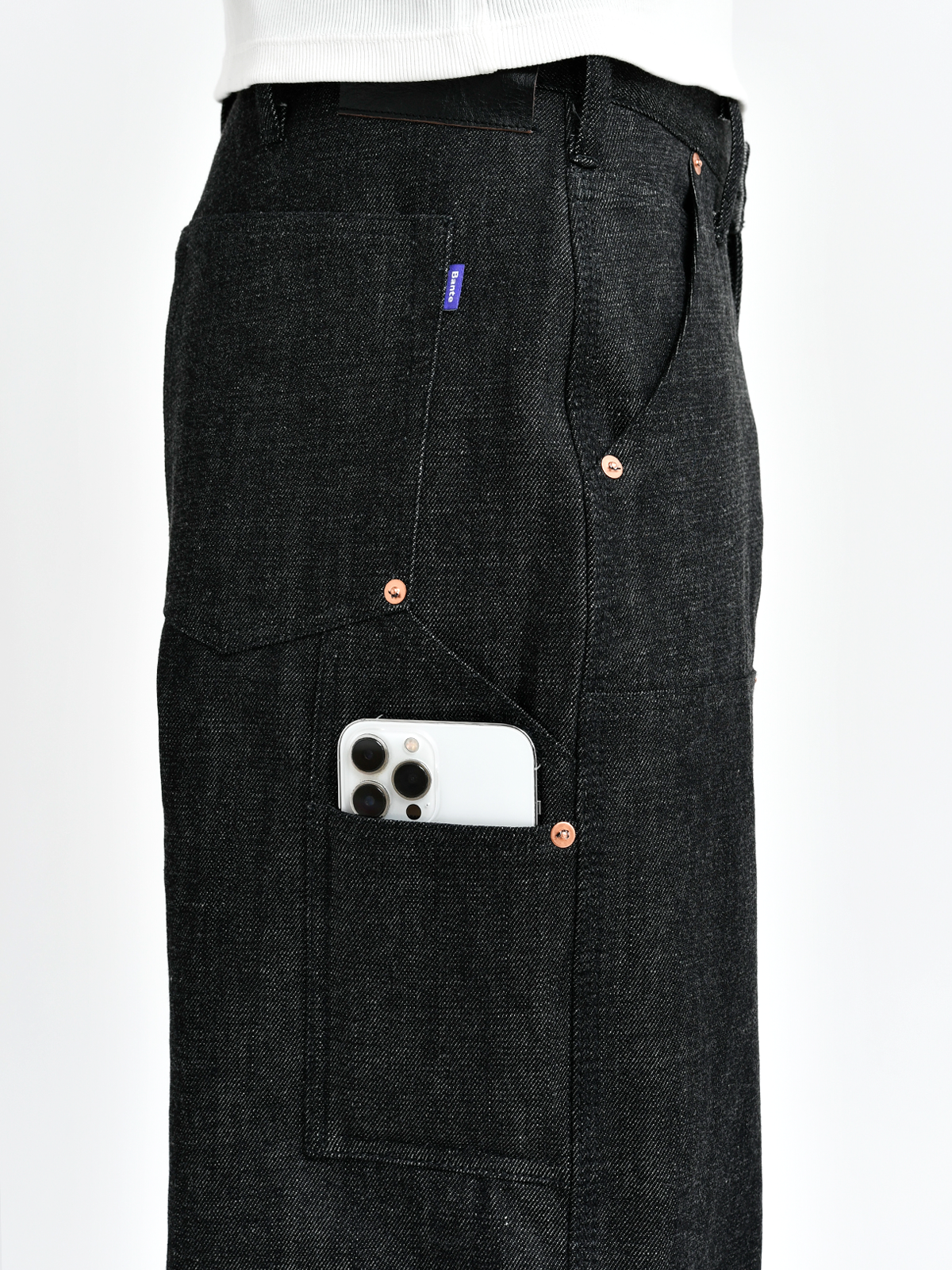 Japanese Double Knee Denim Pants - Black