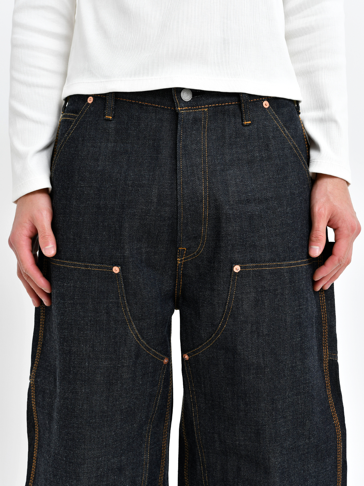 Japanese Double Knee Denim Pants - Indigo