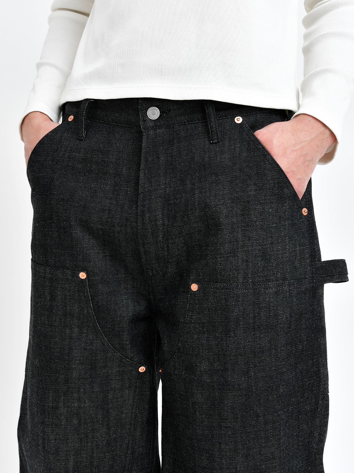 Japanese Double Knee Denim Pants - Black