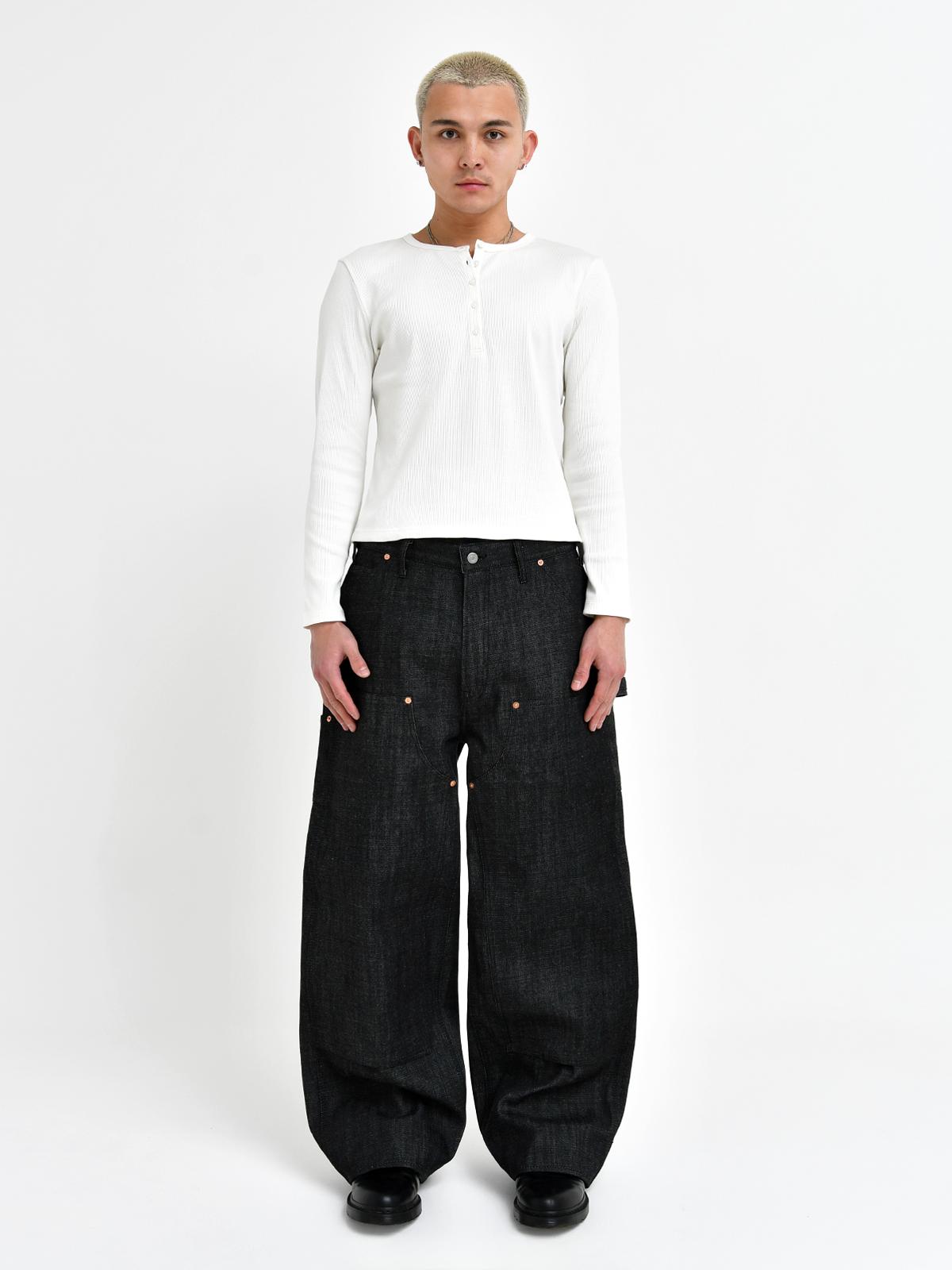 Japanese Double Knee Denim Pants - Black