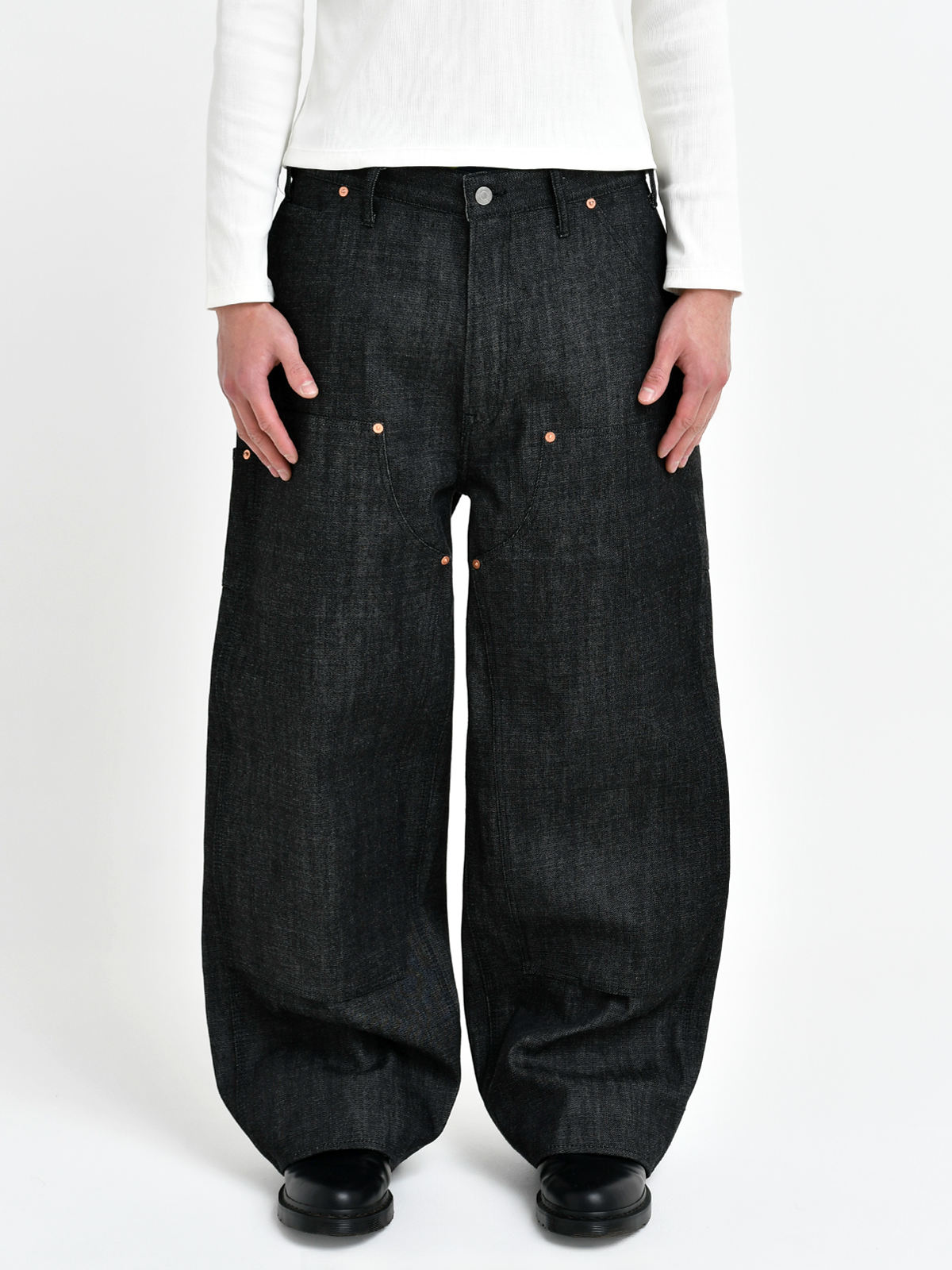 Japanese Double Knee Denim Pants - Black